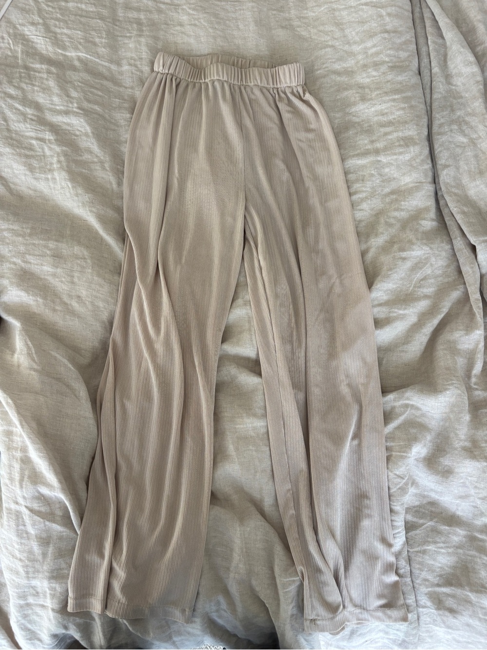 Neutral Taupe Ribbed Wide-Leg Pants
